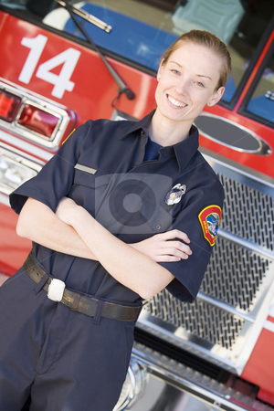 To use this stock image in your creative project, please select the size you need over to the right and click the "Add to Cart" button.
Your downloaded image will come with the Cutcaster watermark removed so don’t worry about the watermark you see on this page. Portrait of a firefighter by a fire engine stock photo, by Monkey Business Images