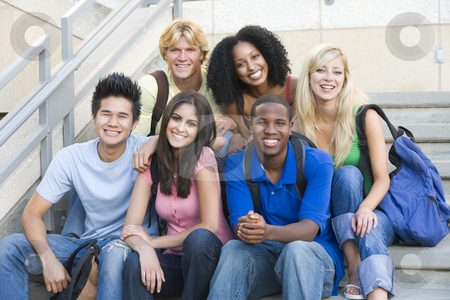 To use this stock image in your creative project, please select the size you need over to the right and click the "Add to Cart" button.
Your downloaded image will come with the Cutcaster watermark removed so don’t worry about the watermark you see on this page. Group of university students sitting on steps stock photo, Group of six students outside sitting on steps by Monkey Business Images