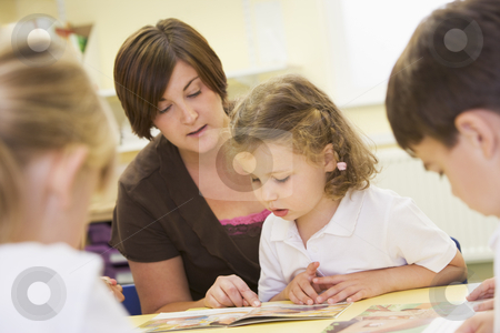 To use this stock image in your creative project, please select the size you need over to the right and click the "Add to Cart" button.
Your downloaded image will come with the Cutcaster watermark removed so don’t worry about the watermark you see on this page. Schoolchildren and their teacher reading in a primary class stock photo, by Monkey Business Images