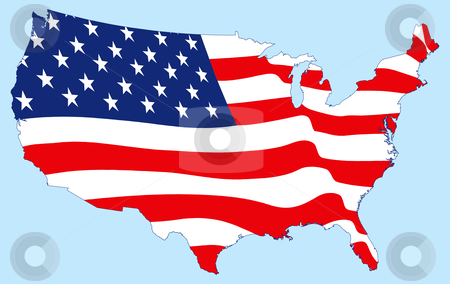 To use this stock image in your creative project, please select the size you need over to the right and click the "Add to Cart" button.
Your downloaded image will come with the Cutcaster watermark removed so don’t worry about the watermark you see on this page. United States Map with Flag stock vector clipart, United States Map with Flag by Adrian Sawvel