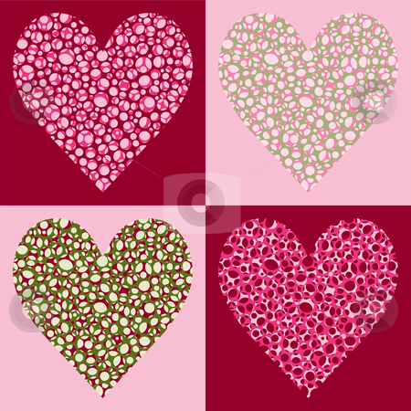 To use this stock image in your creative project, please select the size you need over to the right and click the "Add to Cart" button.
Your downloaded image will come with the Cutcaster watermark removed so don’t worry about the watermark you see on this page. Four Bubble Filled Hearts stock vector clipart, Four Bubble Filled Hearts, Four Color Variations by Adrian Sawvel
