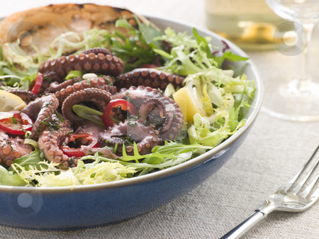 To use this stock image in your creative project, please select the size you need over to the right and click the "Add to Cart" button.
Your downloaded image will come with the Cutcaster watermark removed so don’t worry about the watermark you see on this page. Baby Octopus Salad with Frisse Roquette and Chargrilled Bread stock photo, Bowl of Baby Octopus Salad with Frisse Roquette and Chargrilled Bread by Monkey Business Images