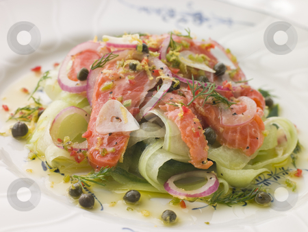 To use this stock image in your creative project, please select the size you need over to the right and click the "Add to Cart" button.
Your downloaded image will come with the Cutcaster watermark removed so don’t worry about the watermark you see on this page. Citrus marinated Salmon with Cucumber Salad stock photo, by Monkey Business Images