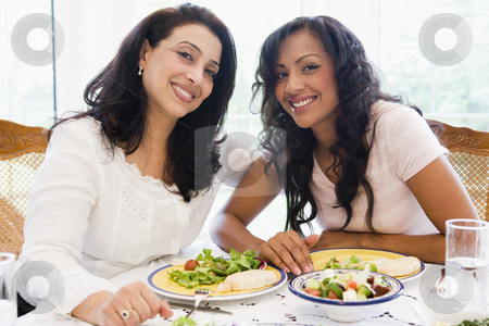 To use this stock image in your creative project, please select the size you need over to the right and click the "Add to Cart" button.
Your downloaded image will come with the Cutcaster watermark removed so don’t worry about the watermark you see on this page. Two women enjoying a meal together stock photo, by Monkey Business Images