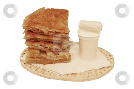 To use this stock image in your creative project, please select the size you need over to the right and click the "Add to Cart" button.
Your downloaded image will come with the Cutcaster watermark removed so don’t worry about the watermark you see on this page. Breakfast option stock photo, Round burek slices with yoghurt. Breakfast option isolated over white background by Milsi Art