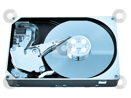To use this stock image in your creative project, please select the size you need over to the right and click the "Add to Cart" button.
Your downloaded image will come with the Cutcaster watermark removed so don’t worry about the watermark you see on this page. Open hard drive disk stock photo, Open hard drive disk isolated on white blue toned image by Laurent Dambies