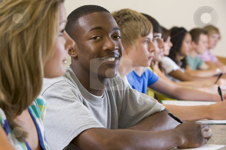 To use this stock image in your creative project, please select the size you need over to the right and click the "Add to Cart" button.
Your downloaded image will come with the Cutcaster watermark removed so don’t worry about the watermark you see on this page. College students in a university lecture stock photo, by Monkey Business Images