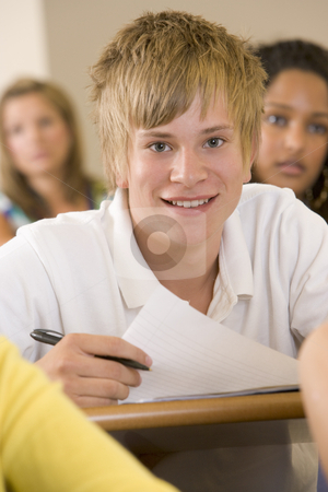 To use this stock image in your creative project, please select the size you need over to the right and click the "Add to Cart" button.
Your downloaded image will come with the Cutcaster watermark removed so don’t worry about the watermark you see on this page. Male college student in a university lecture hall stock photo, by Monkey Business Images