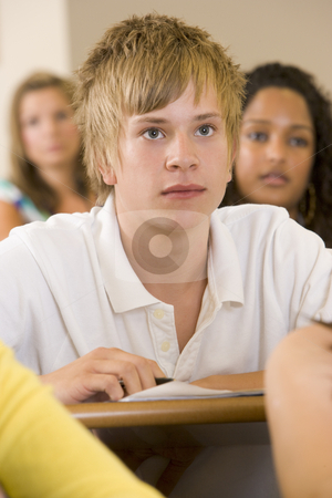 To use this stock image in your creative project, please select the size you need over to the right and click the "Add to Cart" button.
Your downloaded image will come with the Cutcaster watermark removed so don’t worry about the watermark you see on this page. Male college student listening to a university lecture stock photo, by Monkey Business Images