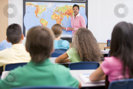 To use this stock image in your creative project, please select the size you need over to the right and click the "Add to Cart" button.
Your downloaded image will come with the Cutcaster watermark removed so don’t worry about the watermark you see on this page. Elementary school teacher in geography class stock photo, Elementary school teacher with pupils in geography class by Monkey Business Images