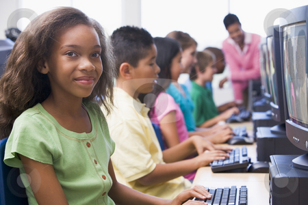 To use this stock image in your creative project, please select the size you need over to the right and click the "Add to Cart" button.
Your downloaded image will come with the Cutcaster watermark removed so don’t worry about the watermark you see on this page. Elementary school computer class stock photo, Female pupil in school computer class by Monkey Business Images