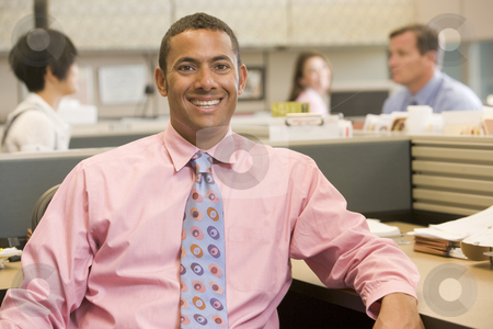 To use this stock image in your creative project, please select the size you need over to the right and click the "Add to Cart" button.
Your downloaded image will come with the Cutcaster watermark removed so don’t worry about the watermark you see on this page. Businessman in cubicle smiling stock photo, by Monkey Business Images