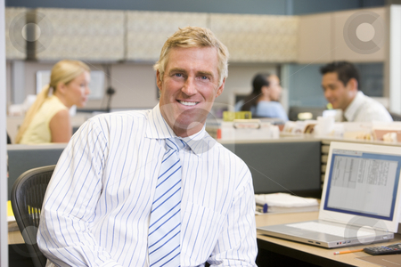 To use this stock image in your creative project, please select the size you need over to the right and click the "Add to Cart" button.
Your downloaded image will come with the Cutcaster watermark removed so don’t worry about the watermark you see on this page. Businessman in cubicle smiling stock photo, by Monkey Business Images