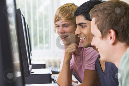 To use this stock image in your creative project, please select the size you need over to the right and click the "Add to Cart" button.
Your downloaded image will come with the Cutcaster watermark removed so don’t worry about the watermark you see on this page. Male college students in a computer lab stock photo, by Monkey Business Images