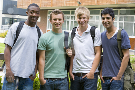 To use this stock image in your creative project, please select the size you need over to the right and click the "Add to Cart" button.
Your downloaded image will come with the Cutcaster watermark removed so don’t worry about the watermark you see on this page. Male college friends on campus stock photo, by Monkey Business Images