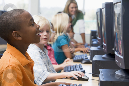 To use this stock image in your creative project, please select the size you need over to the right and click the "Add to Cart" button.
Your downloaded image will come with the Cutcaster watermark removed so don’t worry about the watermark you see on this page. Kindergarten children learning how to use computers. stock photo, by Monkey Business Images