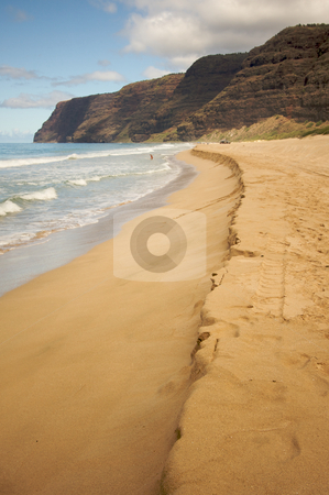 To use this stock image in your creative project, please select the size you need over to the right and click the "Add to Cart" button.
Your downloaded image will come with the Cutcaster watermark removed so don’t worry about the watermark you see on this page. Polihale Beach, Kauai stock photo, Polihale Beach on Kauai, Hawaii by Andy Dean