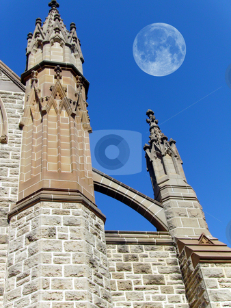 To use this stock image in your creative project, please select the size you need over to the right and click the "Add to Cart" button.
Your downloaded image will come with the Cutcaster watermark removed so don’t worry about the watermark you see on this page. Spires and moon. stock photo, Two church spires and moon and sky background. by Claudia Ribeiro