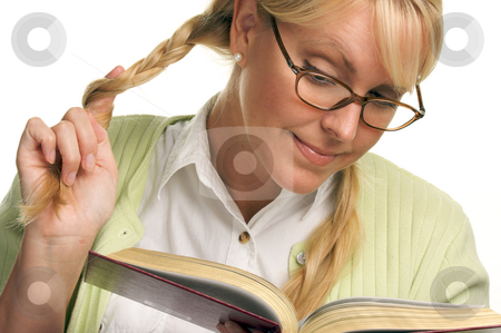 To use this stock image in your creative project, please select the size you need over to the right and click the "Add to Cart" button.
Your downloaded image will come with the Cutcaster watermark removed so don’t worry about the watermark you see on this page. Female With Ponytails Reads Her Book stock photo, Female With Ponytails Reads Her Book isolated on a White Background. by Andy Dean