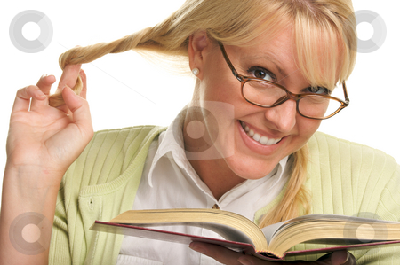 To use this stock image in your creative project, please select the size you need over to the right and click the "Add to Cart" button.
Your downloaded image will come with the Cutcaster watermark removed so don’t worry about the watermark you see on this page. Female With Ponytails Reads Her Book stock photo, Female With Ponytails Reads Her Book isolated on a White Background. by Andy Dean