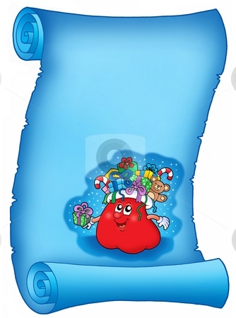 To use this stock image in your creative project, please select the size you need over to the right and click the "Add to Cart" button.
Your downloaded image will come with the Cutcaster watermark removed so don’t worry about the watermark you see on this page. Blue parchment with Santas gift bag stock photo, Blue parchment with Santas gift bag - color illustration. by Klara Viskova