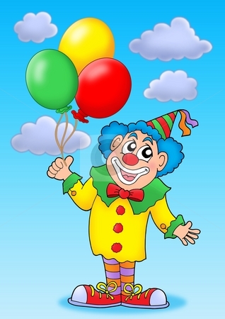 To use this stock image in your creative project, please select the size you need over to the right and click the "Add to Cart" button.
Your downloaded image will come with the Cutcaster watermark removed so don’t worry about the watermark you see on this page. Clown with balloons on blue sky stock photo, Clown with balloons on blue sky - color illustration. by Klara Viskova