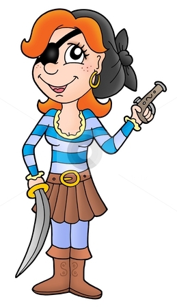 To use this stock image in your creative project, please select the size you need over to the right and click the "Add to Cart" button.
Your downloaded image will come with the Cutcaster watermark removed so don’t worry about the watermark you see on this page. Pirate woman stock photo, Pirate woman with sabre and pistol - color illustration. by Klara Viskova