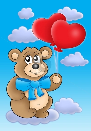 To use this stock image in your creative project, please select the size you need over to the right and click the "Add to Cart" button.
Your downloaded image will come with the Cutcaster watermark removed so don’t worry about the watermark you see on this page. Teddy bear with heart balloons on blue sky stock photo, Teddy bear with heart balloons on blue sky - color illustration. by Klara Viskova