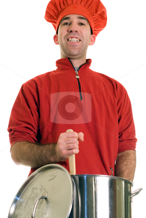 To use this stock image in your creative project, please select the size you need over to the right and click the "Add to Cart" button.
Your downloaded image will come with the Cutcaster watermark removed so don’t worry about the watermark you see on this page. Making Soup stock photo, A young chef making a pot of soup, isolated against a white background by Richard Nelson