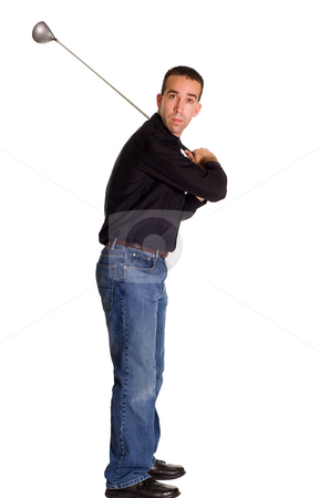 To use this stock image in your creative project, please select the size you need over to the right and click the "Add to Cart" button.
Your downloaded image will come with the Cutcaster watermark removed so don’t worry about the watermark you see on this page. Golf Swing stock photo, Full body view of a young golfer taking a swing, isolated against a white background by Richard Nelson