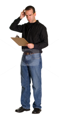 To use this stock image in your creative project, please select the size you need over to the right and click the "Add to Cart" button.
Your downloaded image will come with the Cutcaster watermark removed so don’t worry about the watermark you see on this page. Confused Worker stock photo, Full body view of a confused worker, isolated against a white background by Richard Nelson