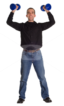To use this stock image in your creative project, please select the size you need over to the right and click the "Add to Cart" button.
Your downloaded image will come with the Cutcaster watermark removed so don’t worry about the watermark you see on this page. Strong Man stock photo, Full body view of a man feeling strong by being able to lift 10 pounds by Richard Nelson