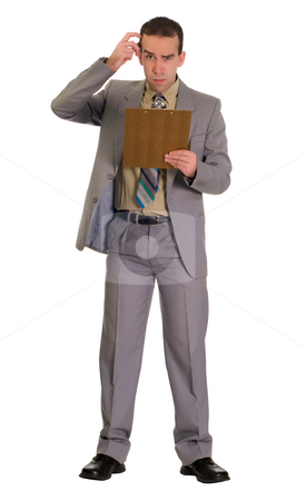 To use this stock image in your creative project, please select the size you need over to the right and click the "Add to Cart" button.
Your downloaded image will come with the Cutcaster watermark removed so don’t worry about the watermark you see on this page. Confused Employee stock photo, Full body view of an employee scratching his head and looking confused by Richard Nelson
