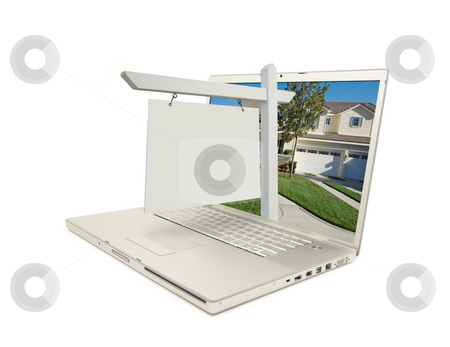 To use this stock image in your creative project, please select the size you need over to the right and click the "Add to Cart" button.
Your downloaded image will come with the Cutcaster watermark removed so don’t worry about the watermark you see on this page. Blank Real Estate Sign & Laptop stock photo, Blank Real Estate Sign & New Home on Laptop isolated on a white Background. by Andy Dean