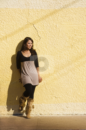 To use this stock image in your creative project, please select the size you need over to the right and click the "Add to Cart" button.
Your downloaded image will come with the Cutcaster watermark removed so don’t worry about the watermark you see on this page. Woman with shadows stock photo, Pretty Hispanic woman against a cracked wall with afternoon shadows by Scott Griessel
