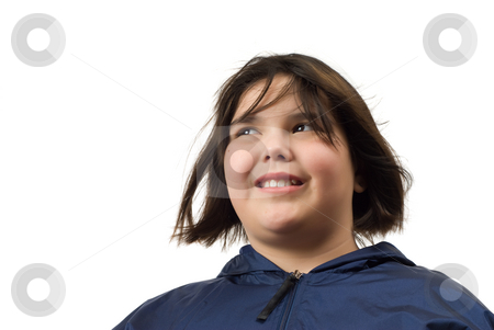 To use this stock image in your creative project, please select the size you need over to the right and click the "Add to Cart" button.
Your downloaded image will come with the Cutcaster watermark removed so don’t worry about the watermark you see on this page. Isolated Girl stock photo, Low angle view of a young girl glancing around by Richard Nelson