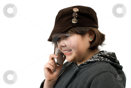 To use this stock image in your creative project, please select the size you need over to the right and click the "Add to Cart" button.
Your downloaded image will come with the Cutcaster watermark removed so don’t worry about the watermark you see on this page. Child Using Cell Phone stock photo, Closeup of a young girl talking on a cell phone, isolated against a white background by Richard Nelson