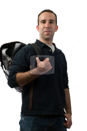 To use this stock image in your creative project, please select the size you need over to the right and click the "Add to Cart" button.
Your downloaded image will come with the Cutcaster watermark removed so don’t worry about the watermark you see on this page. College Student stock photo, College student holding a backpack, isolated against a white background by Richard Nelson