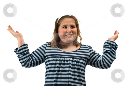 To use this stock image in your creative project, please select the size you need over to the right and click the "Add to Cart" button.
Your downloaded image will come with the Cutcaster watermark removed so don’t worry about the watermark you see on this page. Display stock photo, Child displaying something over her head, isolated against a white background by Richard Nelson
