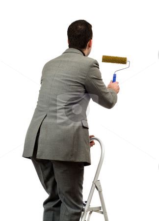 To use this stock image in your creative project, please select the size you need over to the right and click the "Add to Cart" button.
Your downloaded image will come with the Cutcaster watermark removed so don’t worry about the watermark you see on this page. Man Painting Your Text stock photo, A young man wearing a suit is painting your text, isolated against a white background by Richard Nelson