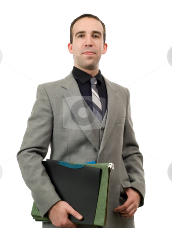 To use this stock image in your creative project, please select the size you need over to the right and click the "Add to Cart" button.
Your downloaded image will come with the Cutcaster watermark removed so don’t worry about the watermark you see on this page. Portrait Of A Businessman stock photo, A portrait of a young businessman holding his files, isolated against a white background by Richard Nelson