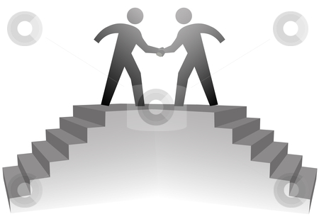 To use this stock image in your creative project, please select the size you need over to the right and click the "Add to Cart" button.
Your downloaded image will come with the Cutcaster watermark removed so don’t worry about the watermark you see on this page. People climb stairs to meeting platform to handshake on deal stock vector clipart, Two business people climb stairs to a podium to shake hands on deal. by Michael Brown