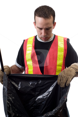 To use this stock image in your creative project, please select the size you need over to the right and click the "Add to Cart" button.
Your downloaded image will come with the Cutcaster watermark removed so don’t worry about the watermark you see on this page. Looking For Garbage stock photo, A young worker wearing a reflective vest is looking inside a garbage bag, isolated against a white background by Richard Nelson