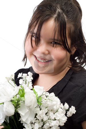 To use this stock image in your creative project, please select the size you need over to the right and click the "Add to Cart" button.
Your downloaded image will come with the Cutcaster watermark removed so don’t worry about the watermark you see on this page. Child Portrait stock photo, 10 year old girl holding a bouquet of flowers, isolated against a white background by Richard Nelson