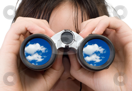 To use this stock image in your creative project, please select the size you need over to the right and click the "Add to Cart" button.
Your downloaded image will come with the Cutcaster watermark removed so don’t worry about the watermark you see on this page. Girl Watching Clouds stock photo, A young girl watching some clouds with a set of binoculars by Richard Nelson