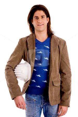 To use this stock image in your creative project, please select the size you need over to the right and click the "Add to Cart" button.
Your downloaded image will come with the Cutcaster watermark removed so don’t worry about the watermark you see on this page. Front view of young man with hardhat stock photo, Front view of young man with hardhat on an isolated white background by Imagery Majestic