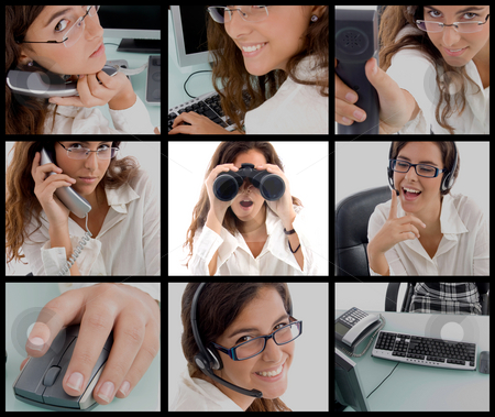 To use this stock image in your creative project, please select the size you need over to the right and click the "Add to Cart" button.
Your downloaded image will come with the Cutcaster watermark removed so don’t worry about the watermark you see on this page. Photomontage of working woman stock photo, Different poses of young working woman by Imagery Majestic