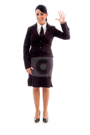 To use this stock image in your creative project, please select the size you need over to the right and click the "Add to Cart" button.
Your downloaded image will come with the Cutcaster watermark removed so don’t worry about the watermark you see on this page. Young businesswoman showing counting hand gesture stock photo, Young businesswoman showing counting hand gesture on an isolated white background by Imagery Majestic
