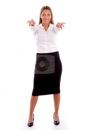 To use this stock image in your creative project, please select the size you need over to the right and click the "Add to Cart" button.
Your downloaded image will come with the Cutcaster watermark removed so don’t worry about the watermark you see on this page. Front view of smiling manager pointing at camera with both hands stock photo, Front view of smiling manager pointing at camera with both hands on an isolated background by Imagery Majestic
