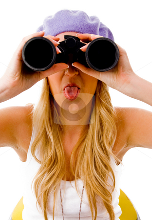 To use this stock image in your creative project, please select the size you need over to the right and click the "Add to Cart" button.
Your downloaded image will come with the Cutcaster watermark removed so don’t worry about the watermark you see on this page. Front view of young woman looking through binocular stock photo, Front view of young woman looking through binocular on an isolated background by Imagery Majestic